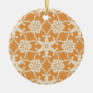 Antique lace - orange and cream ceramic tree decoration