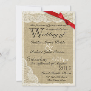 Antique Lace Red Bow Country Wedding Invitation