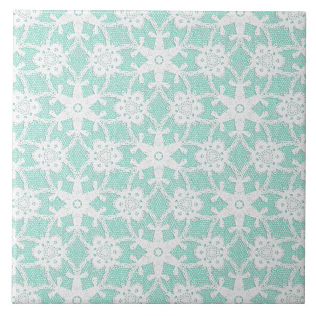 Antique lace - white and aqua blue tile (Front)