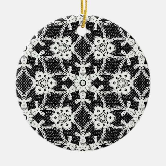 Antique lace - white and black ceramic tree decoration (Front)