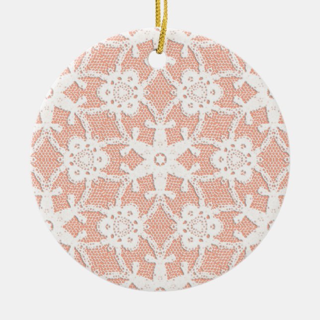 Antique lace - white and peach ceramic tree decoration (Front)