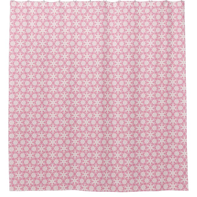 Antique lace - white and rose pink shower curtain (Front)
