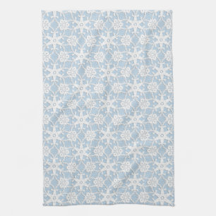 Antique lace - white and sky blue tea towel