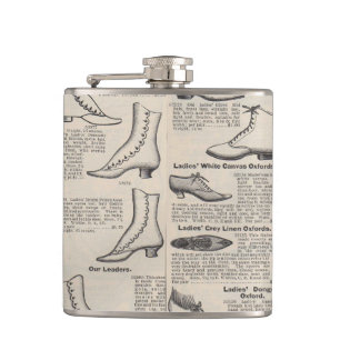 Antique Ladies Shoe Catalogue Page Vintage Print Hip Flask