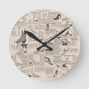 Antique Ladies Shoe Catalogue Page Vintage Print Round Clock