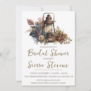 Antique Lantern and Fall Bouquet Bridal Shower Invitation