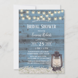 Antique Lantern Rustic Dusty Blue Bridal Shower Invitation