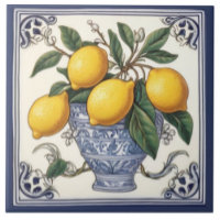 Antique Lemon Art Vintage Blue & Yellow Lemons