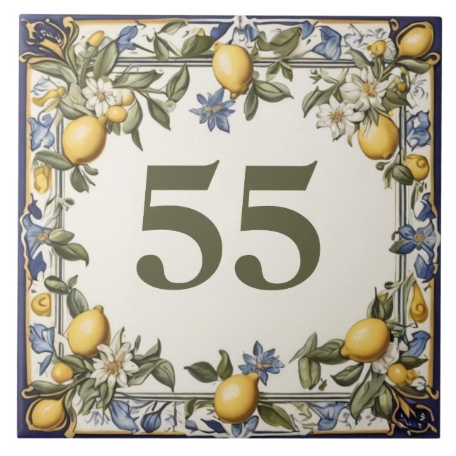 Antique Lemon Door House Number Plate Plaque Sign Tile (Front)