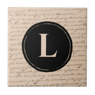 Antique Letter Monogram Initial Script Writer Tile