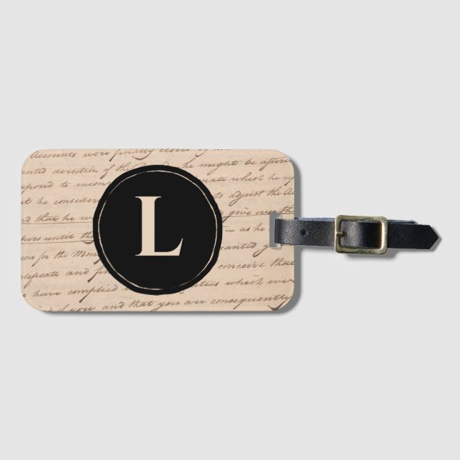 Antique Letter Monogram Initial Writers Script Luggage Tag (Front Horizontal)