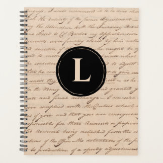 Antique Letter Paper Black Monogram Writer's Planner