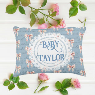 Antique Lettering Toile Bows Personalised Decorative Cushion