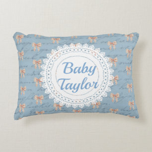 Antique Lettering Toile Bows Personalised  Decorative Cushion