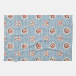 Antique Lettering Vintage Roses Toile Bows Tea Towel