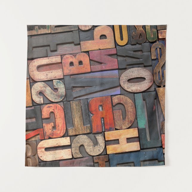 antique letterpress ing blocks with colour ink pat tapestry (Front)