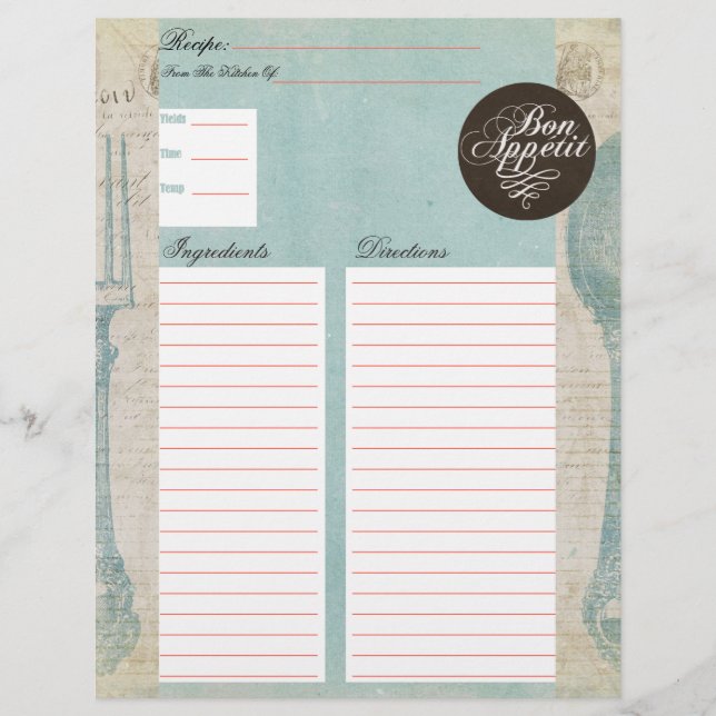 Antique Letters Recipe Inserts (Front)