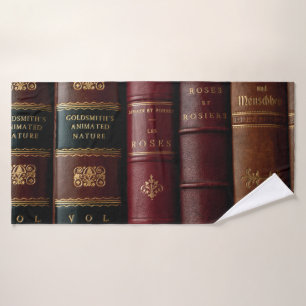 Antique Library Dark Leather Book Spines Bath Towel