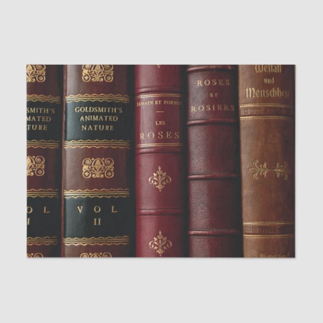 Antique Library Dark Leather Book Spines Decoupage Tissue Paper (Front)