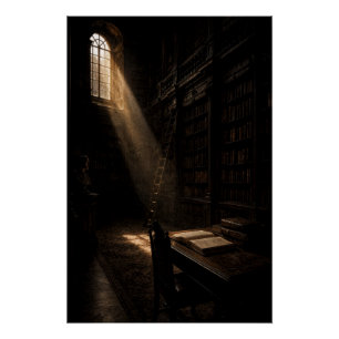 Antique Library Dramatic Sunlight Wall Art