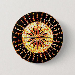 Antique Light Altered Golden Compass 6 Cm Round Badge
