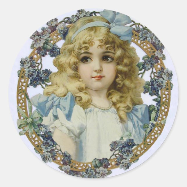 Antique Little Girl Child Portrait Beautiful Classic Round Sticker (Front)