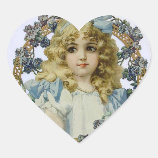 Antique Little Girl Child Portrait Beautiful Heart Sticker (Front)