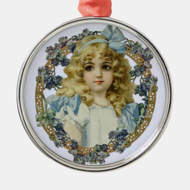 Antique Little Girl Child Portrait Beautiful Metal Tree Decoration (Front)