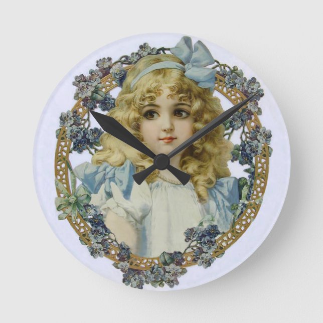 Antique Little Girl Child Portrait Beautiful Round Clock (Front)