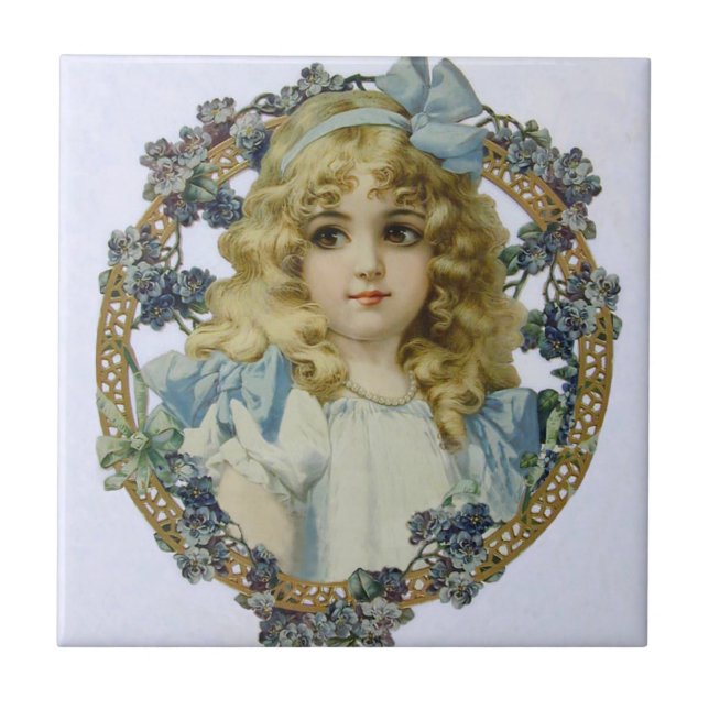 Antique Little Girl Child Portrait Beautiful Tile (Front)