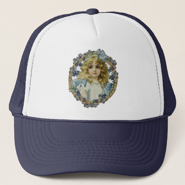 Antique Little Girl Child Portrait Beautiful Trucker Hat (Front)