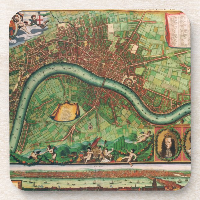 Antique London Street Map by Johannes de Ram, 1689 Coaster (Front)
