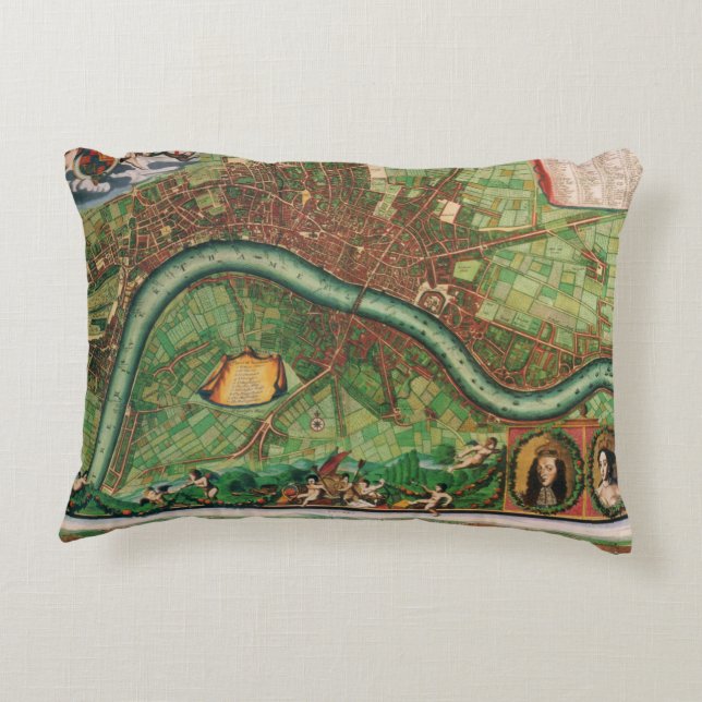 Antique London Street Map by Johannes de Ram, 1689 Decorative Cushion (Back)