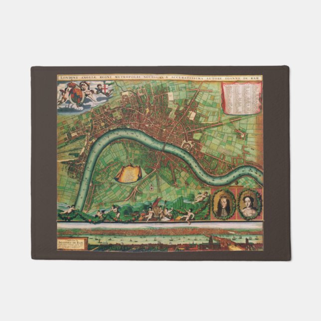 Antique London Street Map by Johannes de Ram, 1689 Doormat (Front)