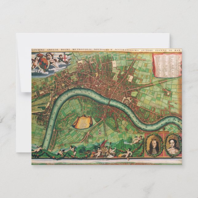 Antique London Street Map by Johannes de Ram, 1689 Invitation (Front)