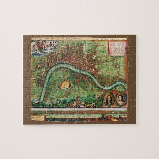 Antique London Street Map by Johannes de Ram, 1689 Jigsaw Puzzle (Horizontal)