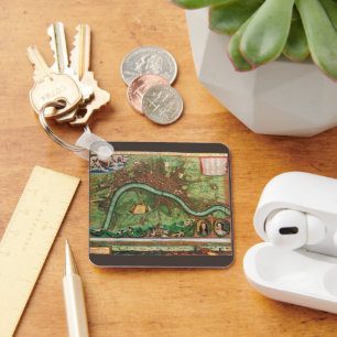 Antique London Street Map by Johannes de Ram, 1689 Key Ring