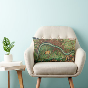 Antique London Street Map by Johannes de Ram, 1689 Lumbar Cushion