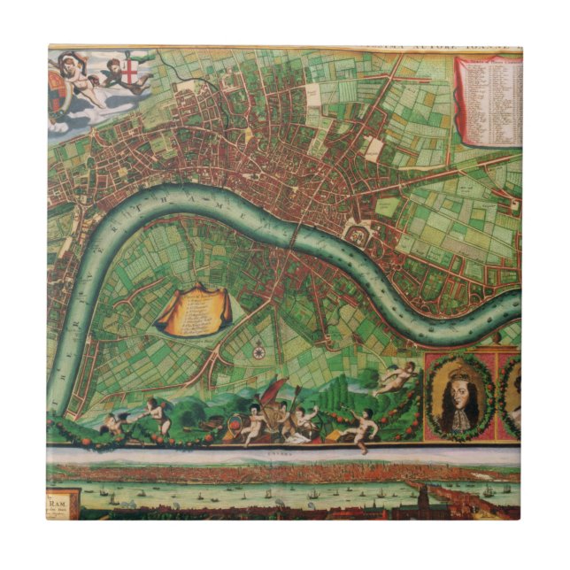 Antique London Street Map by Johannes de Ram, 1689 Tile (Front)