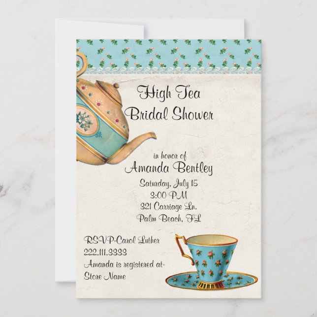 Antique Look Bridal Shower Tea Party Invitation (Front)