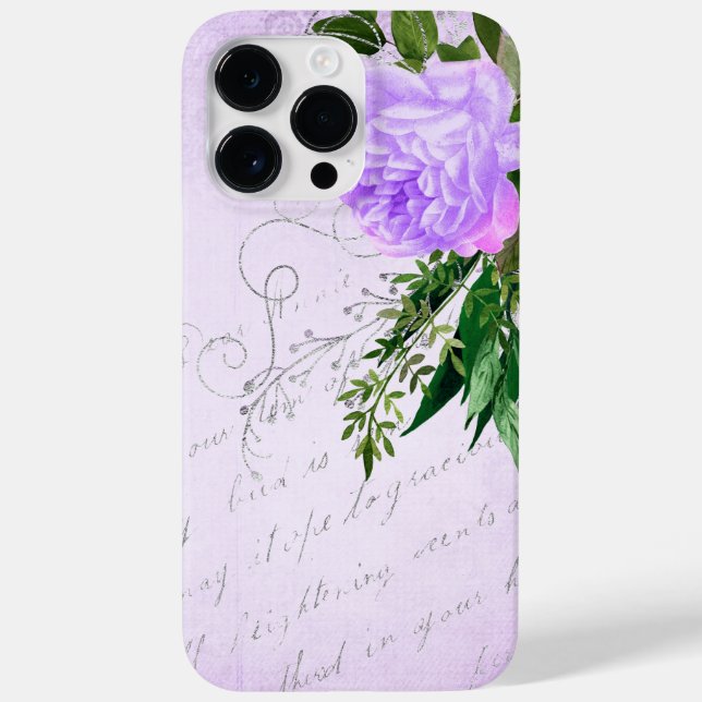 ANTIQUE LOOKING LAVENDER SCRIPT & FLOWERS Case-Mate iPhone CASE (Back)