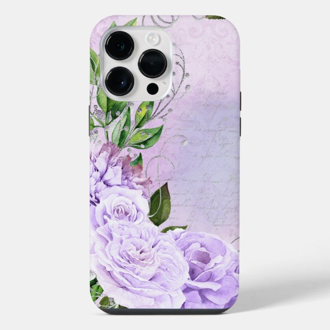 ANTIQUE LOOKING LAVENDER SCRIPT & FLOWERS iPhone CASE (Back)