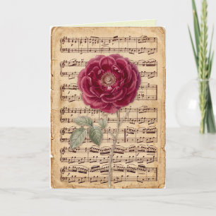 Antique Looking Sheet Music Delicate Floral Art Card