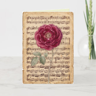 Antique Looking Sheet Music Delicate Floral Art Card