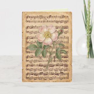 Antique Looking Sheet Music Delicate Floral Art Card