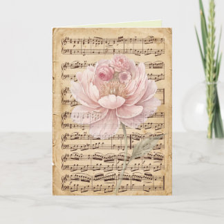 Antique Looking Sheet Music Delicate Floral Art Card