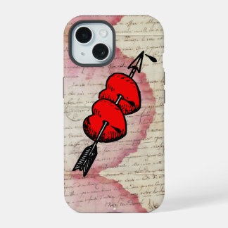 Antique Love Letter Hearts Arrow Ephemera Collage iPhone 15 Case