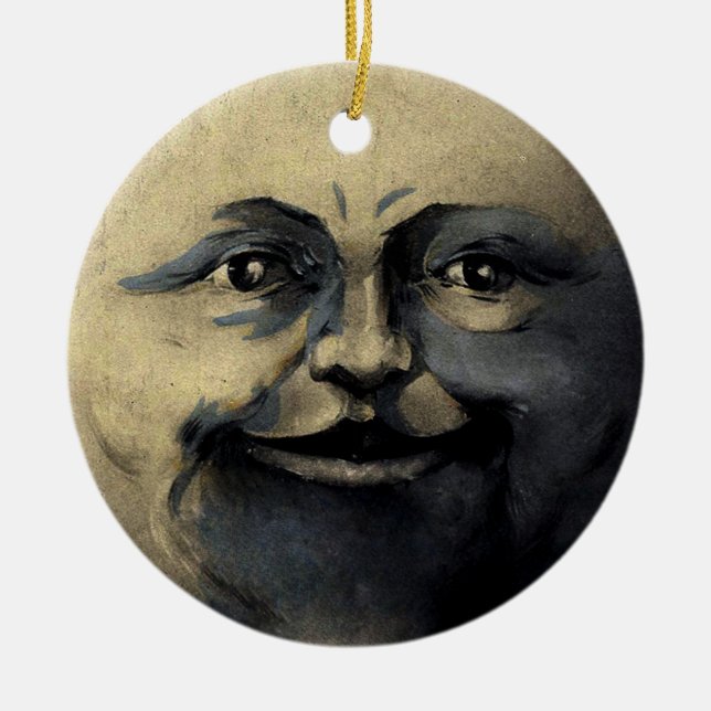 Antique Magical Moon Face Ceramic Tree Decoration (Front)