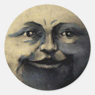 Antique Magical Moon Face Classic Round Sticker