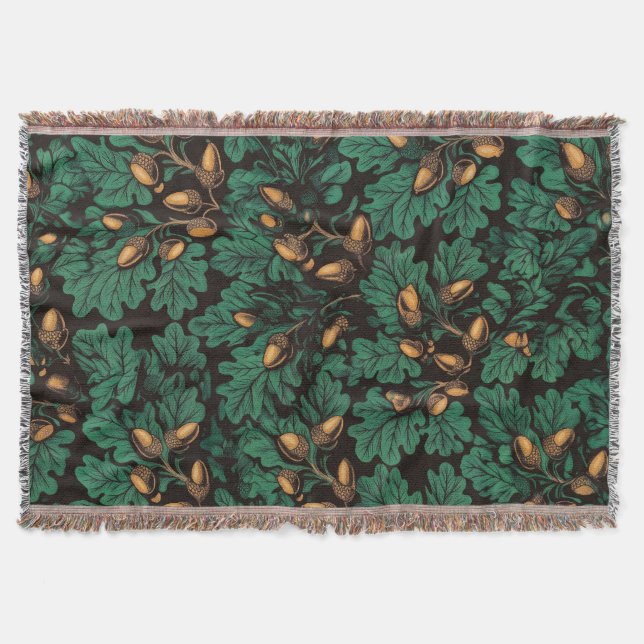 Antique Malachite Oak Acorns  Throw Blanket (Front)